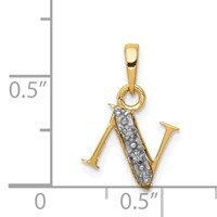 14K Pendant with Rhodium Diamond Letter N Initial view 3