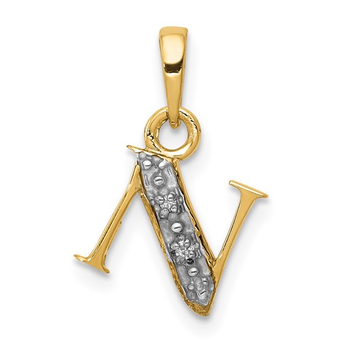 14K Pendant with Rhodium Diamond Letter N Initial