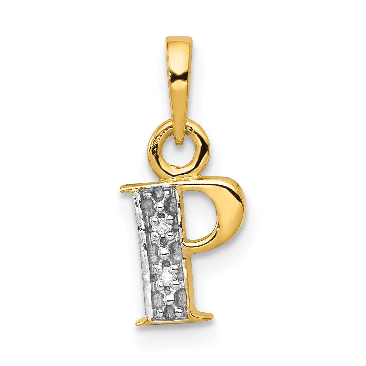 14KY with Rhodium Diamond Letter P Initial Pendant (YC250P)