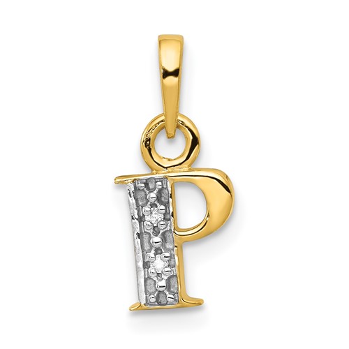 14K Pendant with Rhodium Diamond Letter P Initial