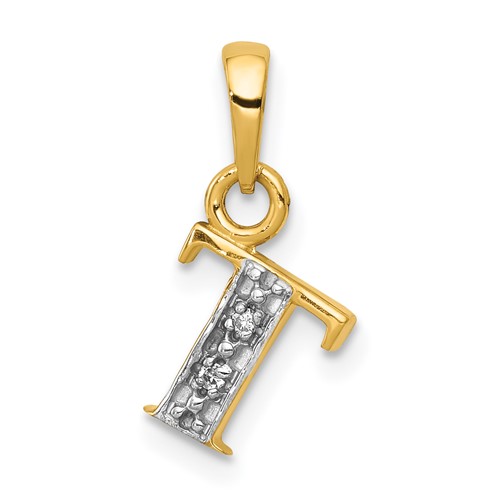 14K Pendant with Rhodium Diamond Letter T Initial