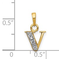 14K Pendant with Rhodium Diamond Letter V Initial view 3