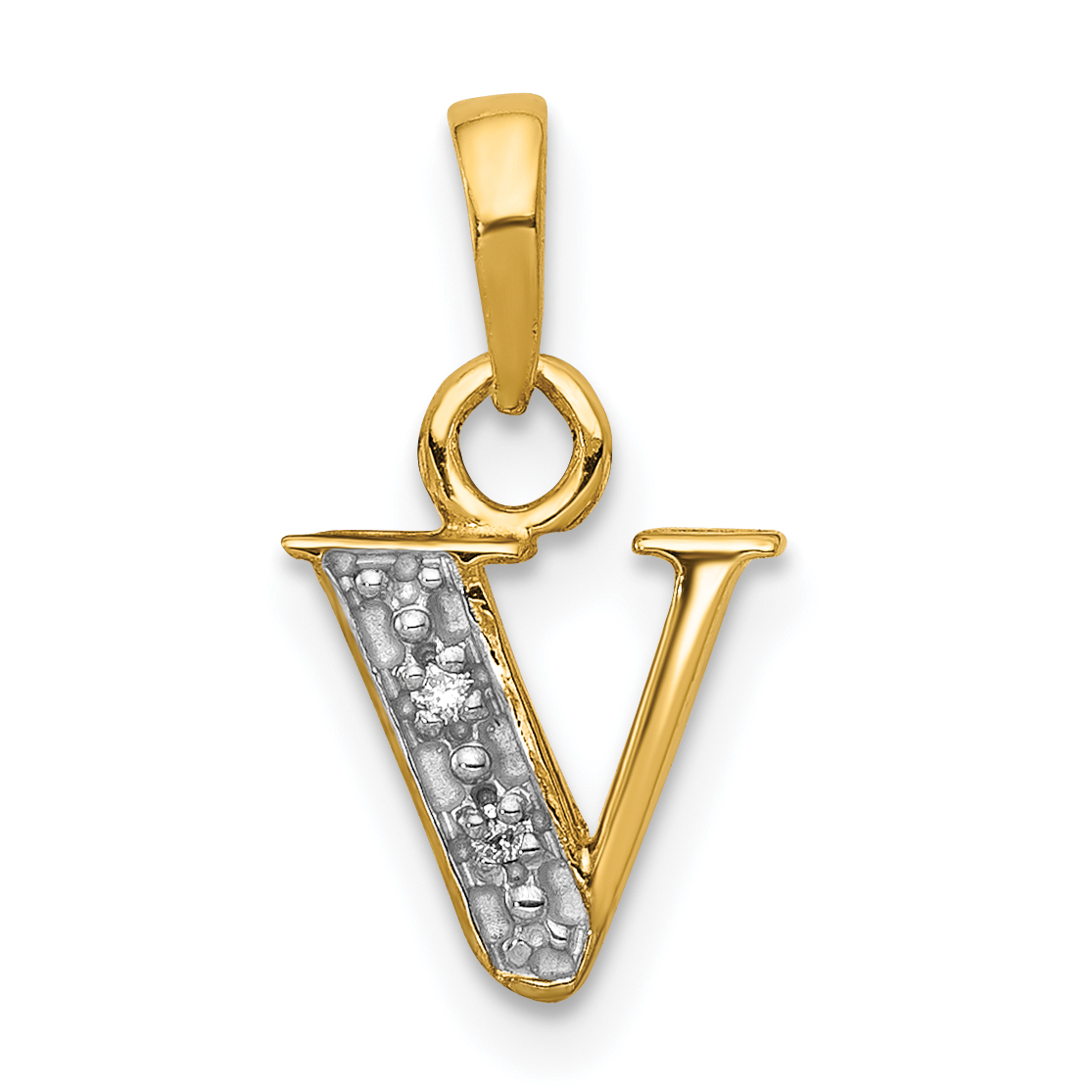 14KY with Rhodium Diamond Letter V Initial Pendant (YC250V)