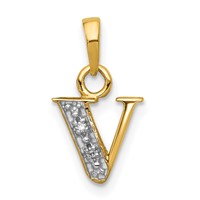 14K Pendant with Rhodium Diamond Letter V Initial view 1