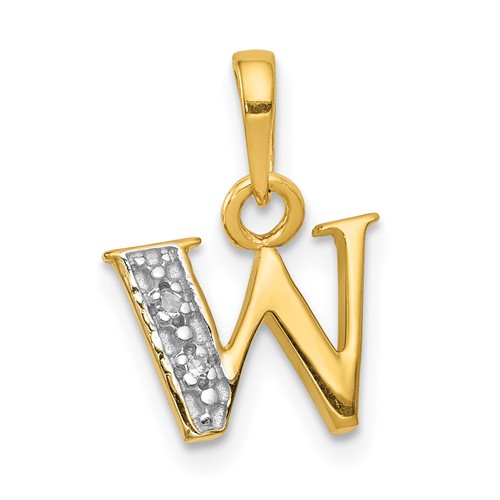 14K Pendant with Rhodium Diamond Letter W Initial