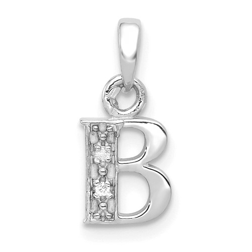 14K White Gold Pendant with Rhodium Diamond Letter B Initial
