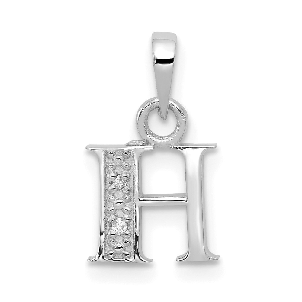 14KW Rhodium-plated Diamond Letter H Initial Pendant
