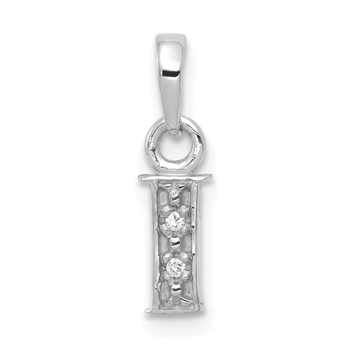 14K White Gold Rhodium-plated Diamond Letter I Initial Pendant