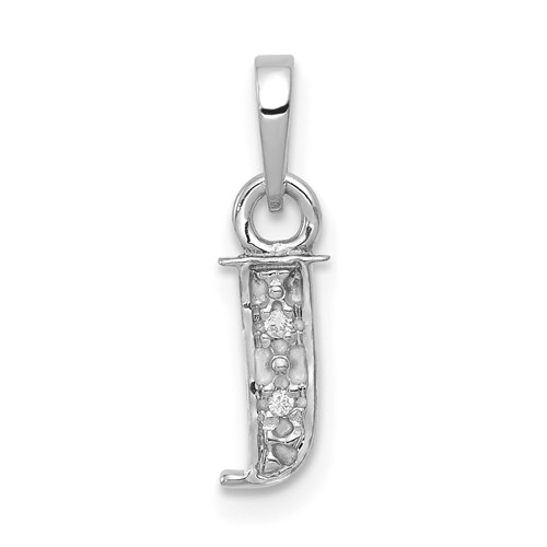 14K White Gold Rhodium-plated Diamond Letter J Initial Pendant