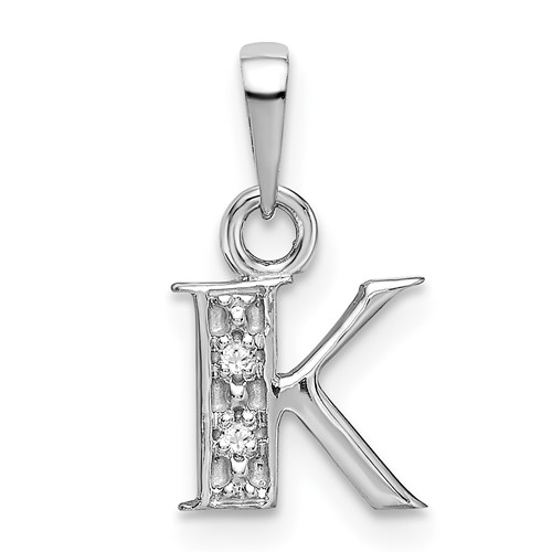 14K White Gold Rhodium-plated Diamond Letter K Initial Pendant