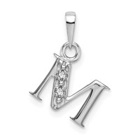 14K White Gold Rhodium-plated Diamond Letter M Initial Pendant view 1