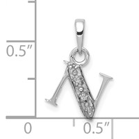14K White Gold Rhodium-plated Diamond Letter N Initial Pendant view 2