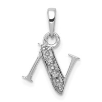 14K White Gold Rhodium-plated Diamond Letter N Initial Pendant view 1