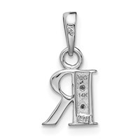 14K White Gold Rhodium-plated Diamond Letter R Initial Pendant view 4