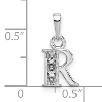 14K White Gold Rhodium-plated Diamond Letter R Initial Pendant view 3