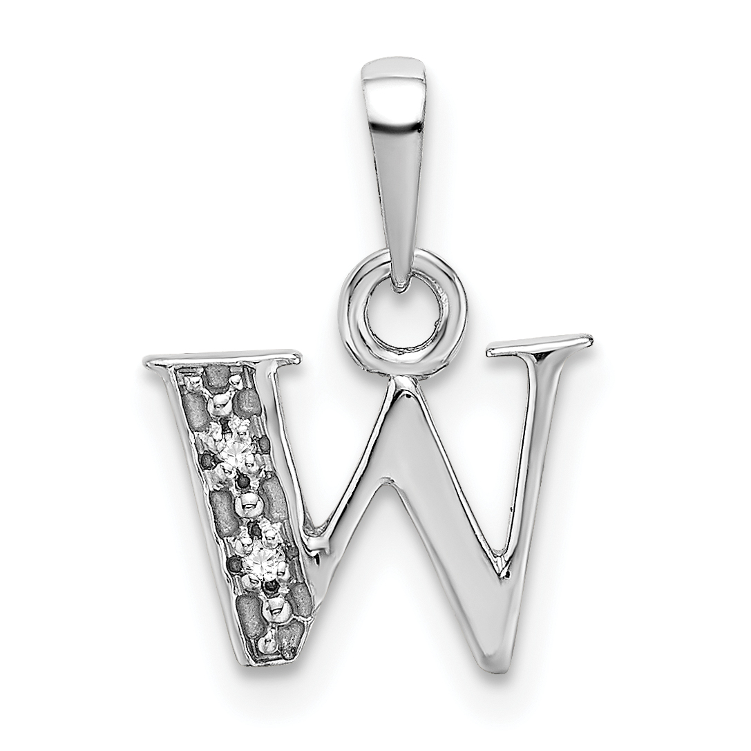 14KW Rhodium-plated Diamond Letter W Initial Pendant (YC251W)