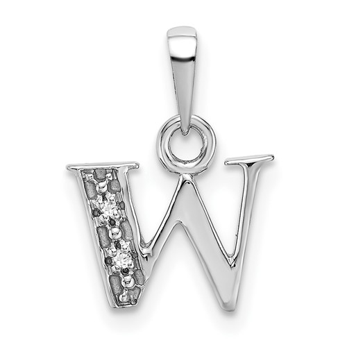 14K White Gold Rhodium-plated Diamond Letter W Initial Pendant