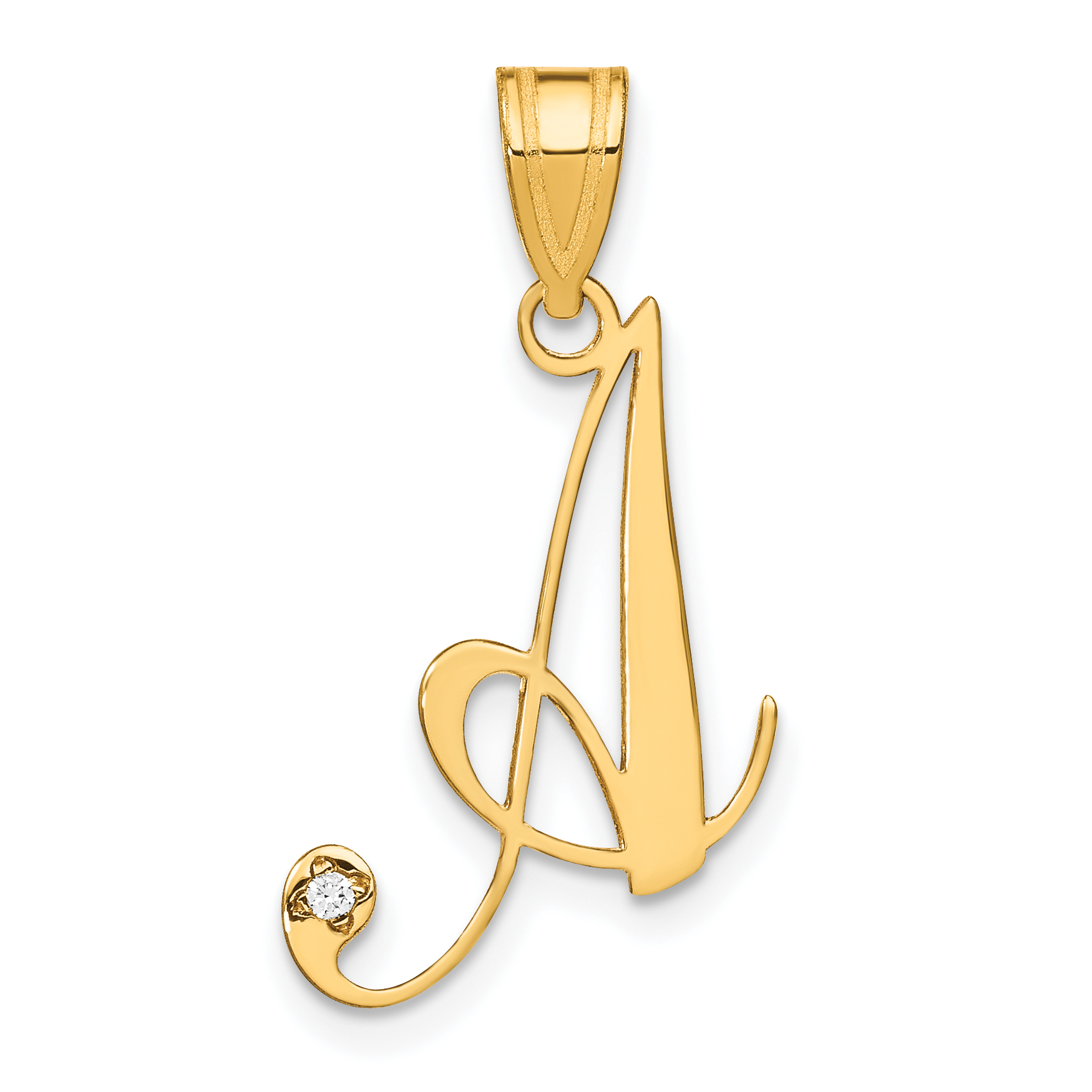 14KY Script Letter A Initial Pendant with Diamond (YC252A)