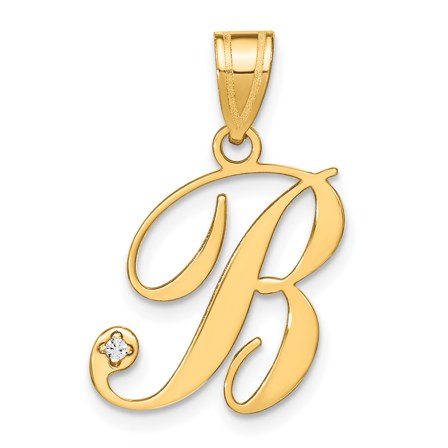 14KY Script Letter B  Initial Pendant with Diamond (YC252B)