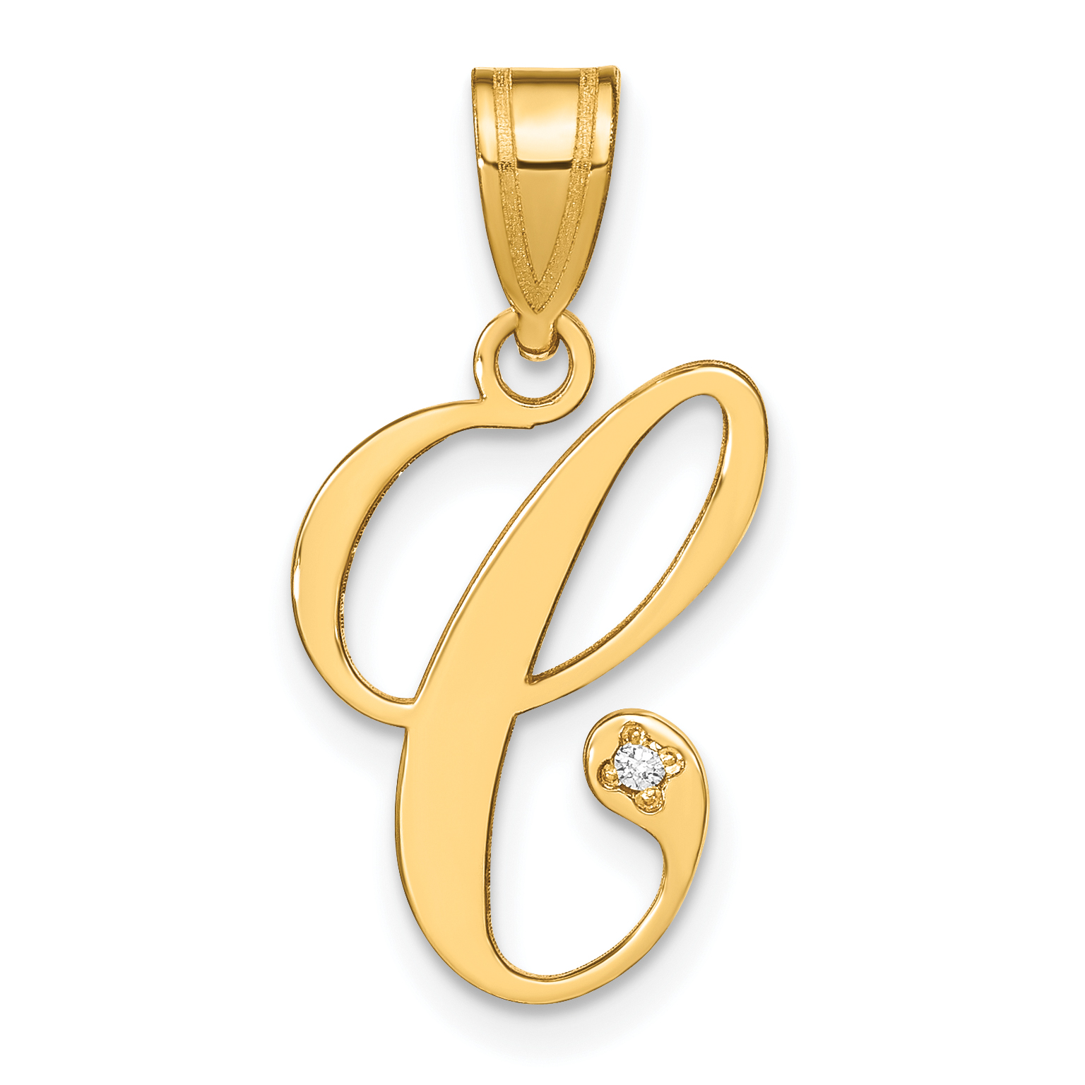14KY Script Letter C Initial Pendant with Diamond (YC252C)