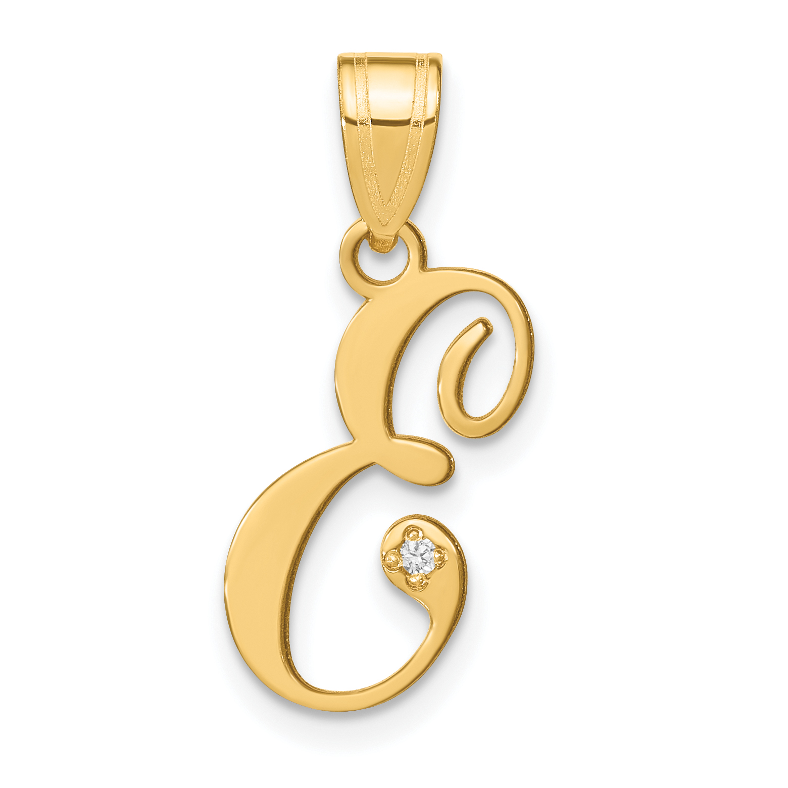 14KY Script Letter E Initial Pendant with Diamond (YC252E)