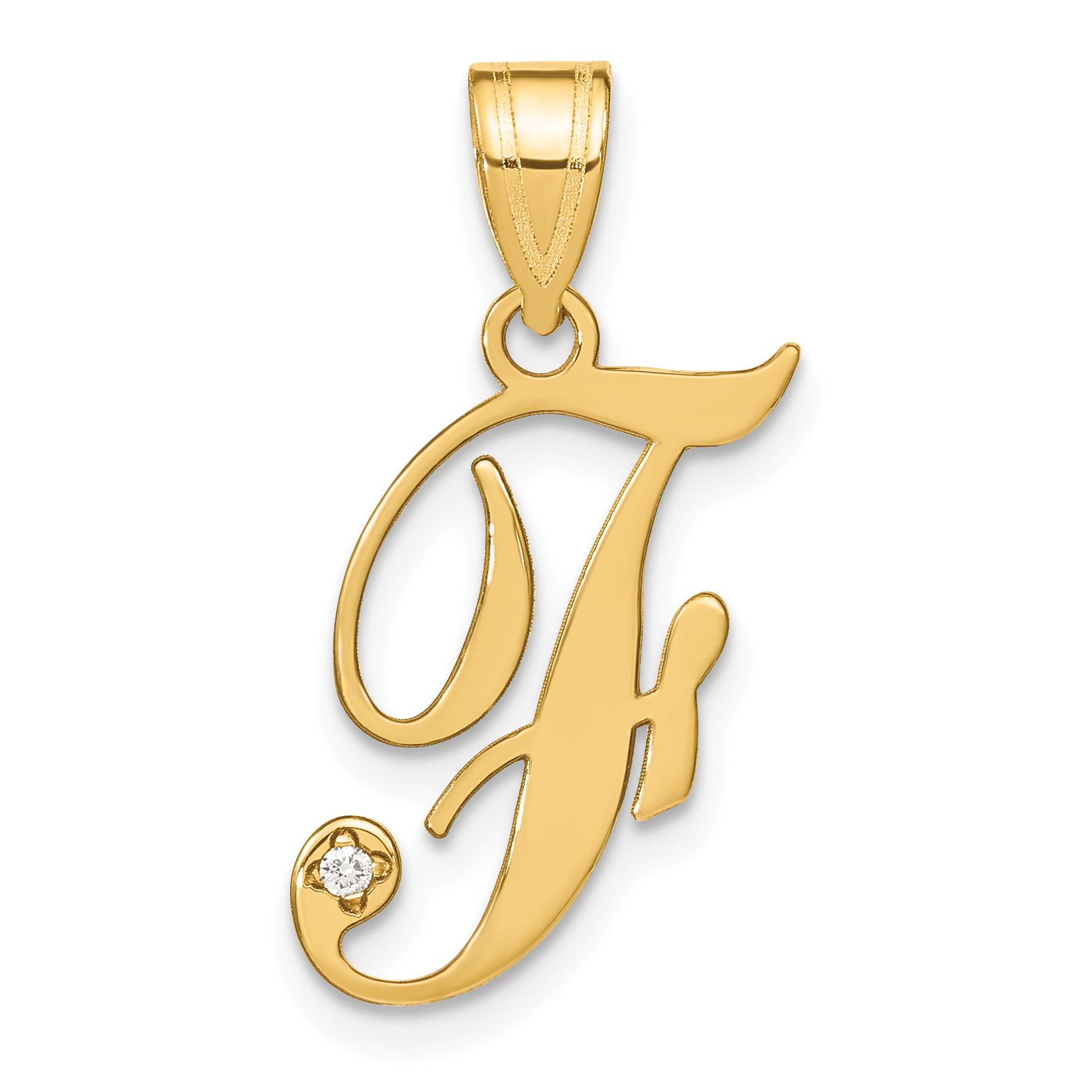 14KY Script Letter F Initial Pendant with Diamond (YC252F)