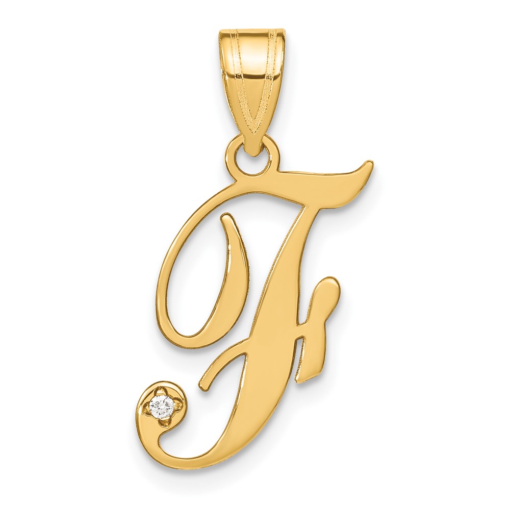 14KY Script Letter F Initial Pendant with Diamond (YC252F)