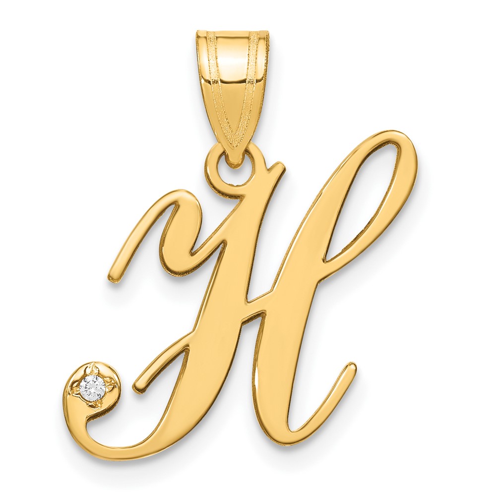 14KY Script Letter H Initial Pendant with Diamond (YC252H)