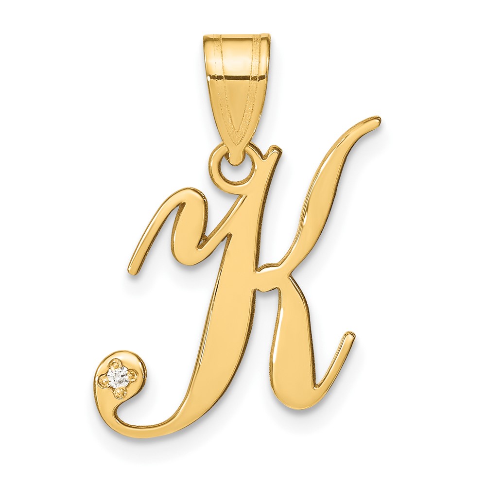 14KY Script Letter K Initial Pendant with Diamond (YC252K)