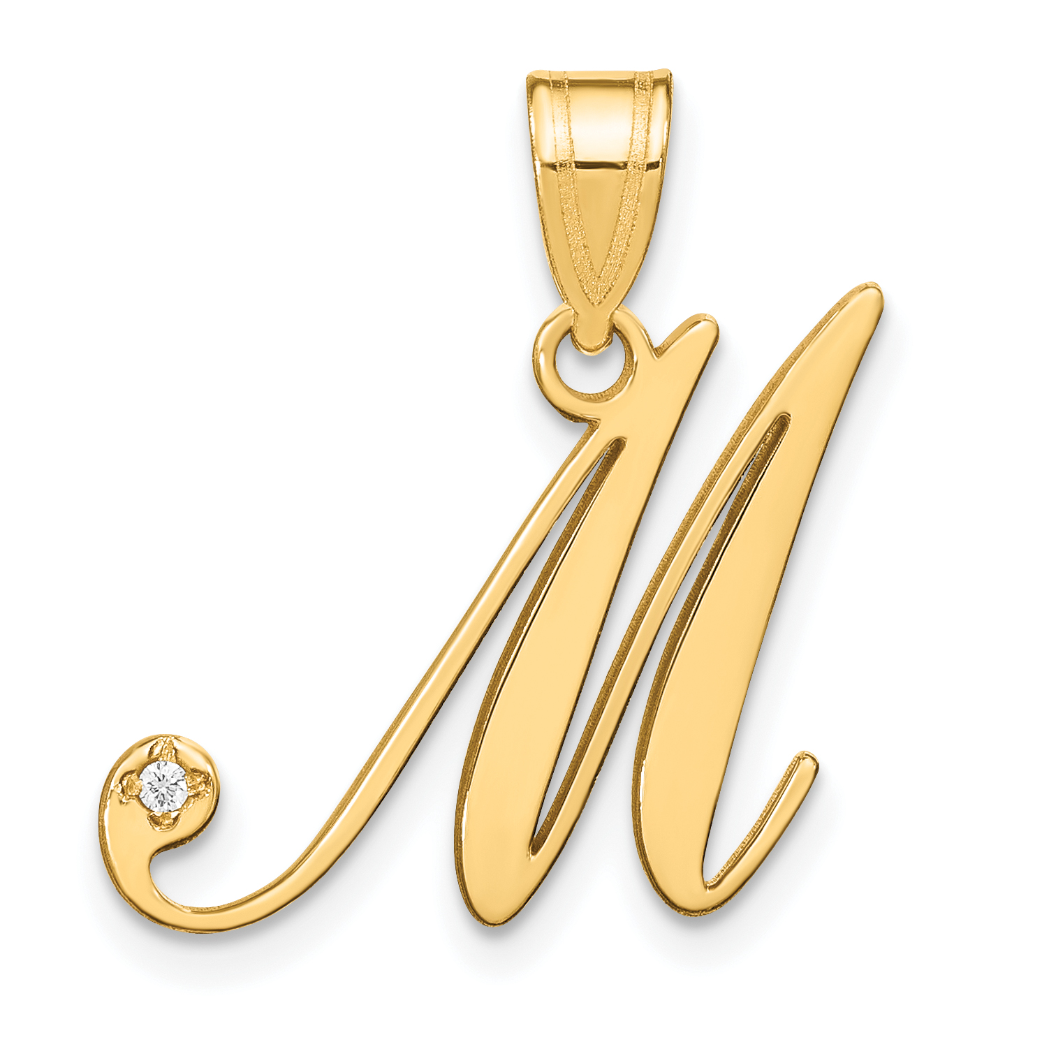 14KY Script Letter M Initial Pendant with Diamond (YC252M)