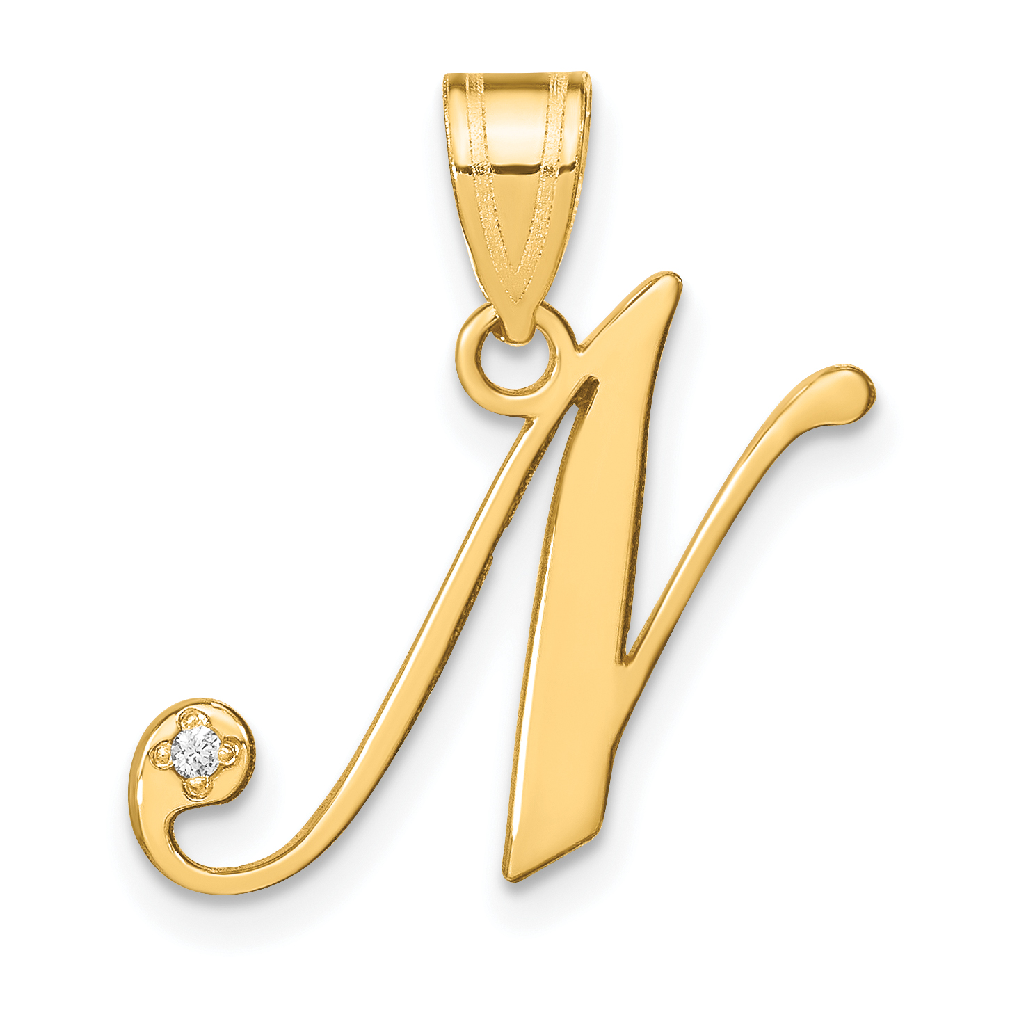 14KY Script Letter N Initial Pendant with Diamond (YC252N)