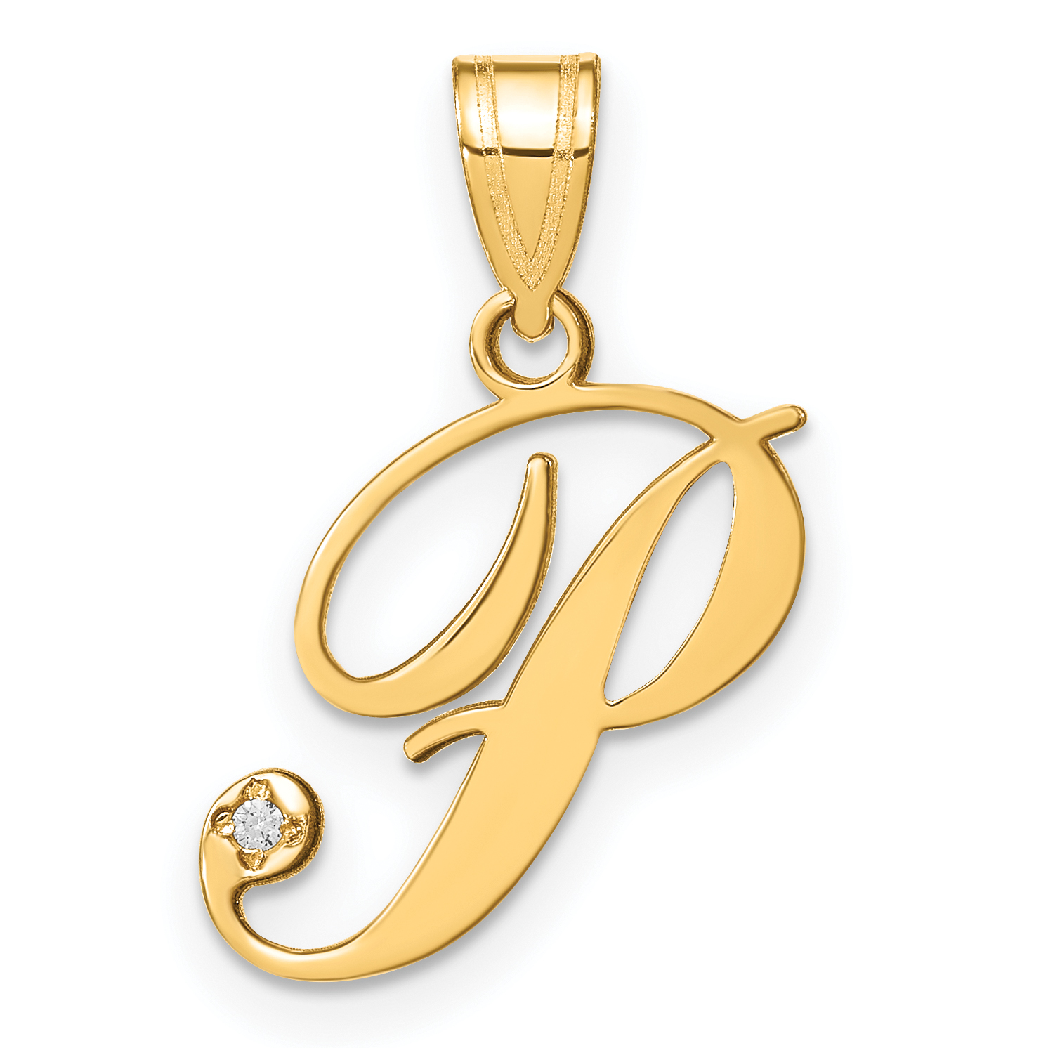 14KY Script Letter P Initial Pendant with Diamond (YC252P)