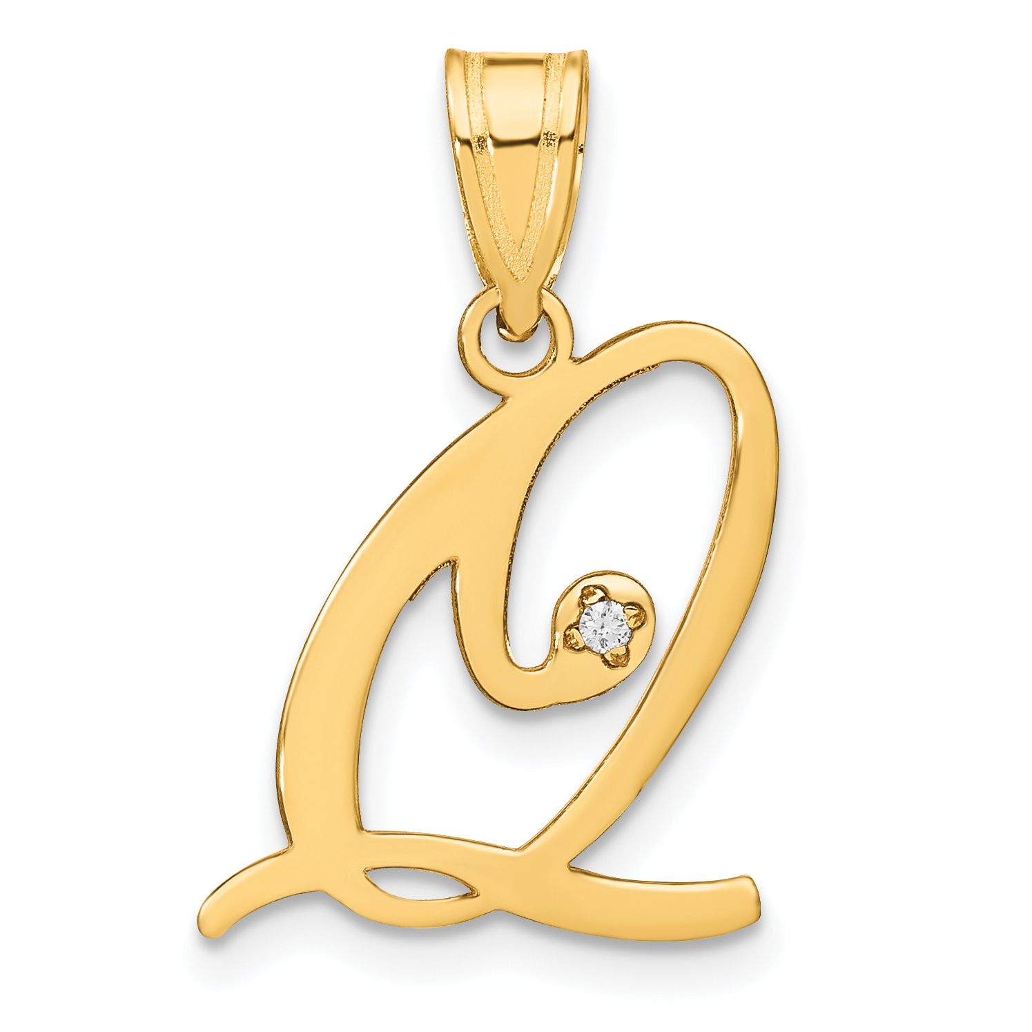 14KY Script Letter Q Initial Pendant with Diamond (YC252Q)