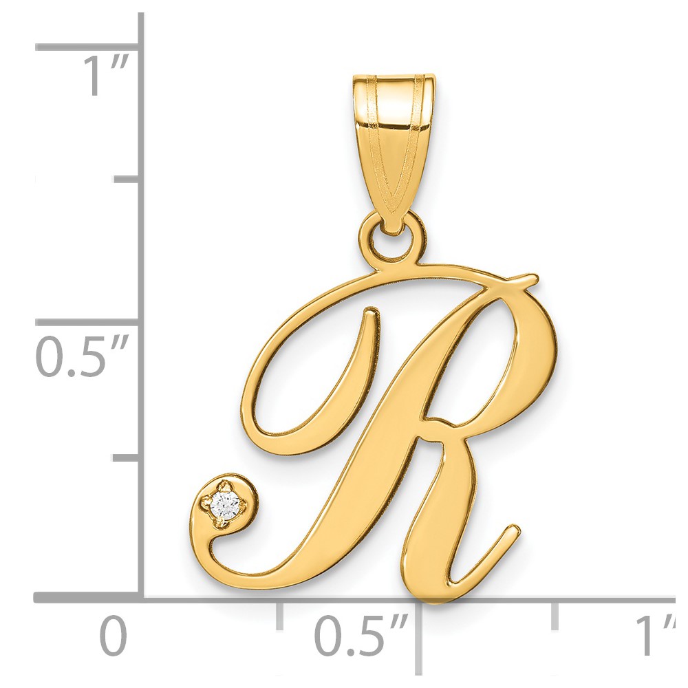 14KY Script Letter R Initial Pendant with Diamond (YC252R)