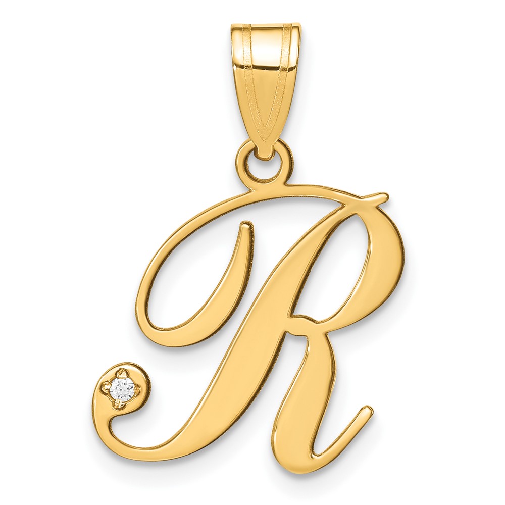 14KY Script Letter R Initial Pendant with Diamond (YC252R)