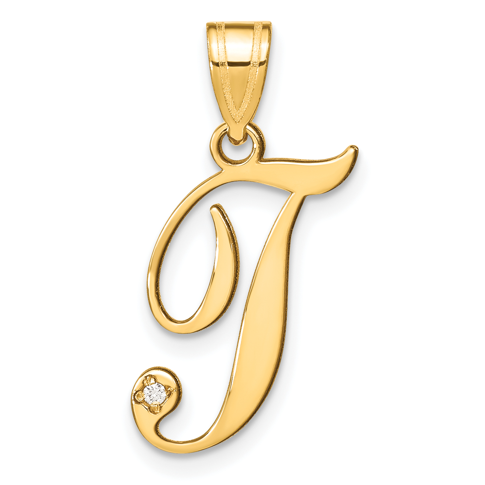 14KY Script Letter T Initial Pendant with Diamond (YC252T)