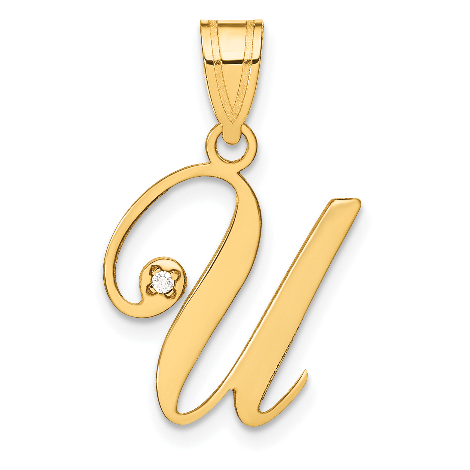 14KY Script Letter U Initial Pendant with Diamond (YC252U)