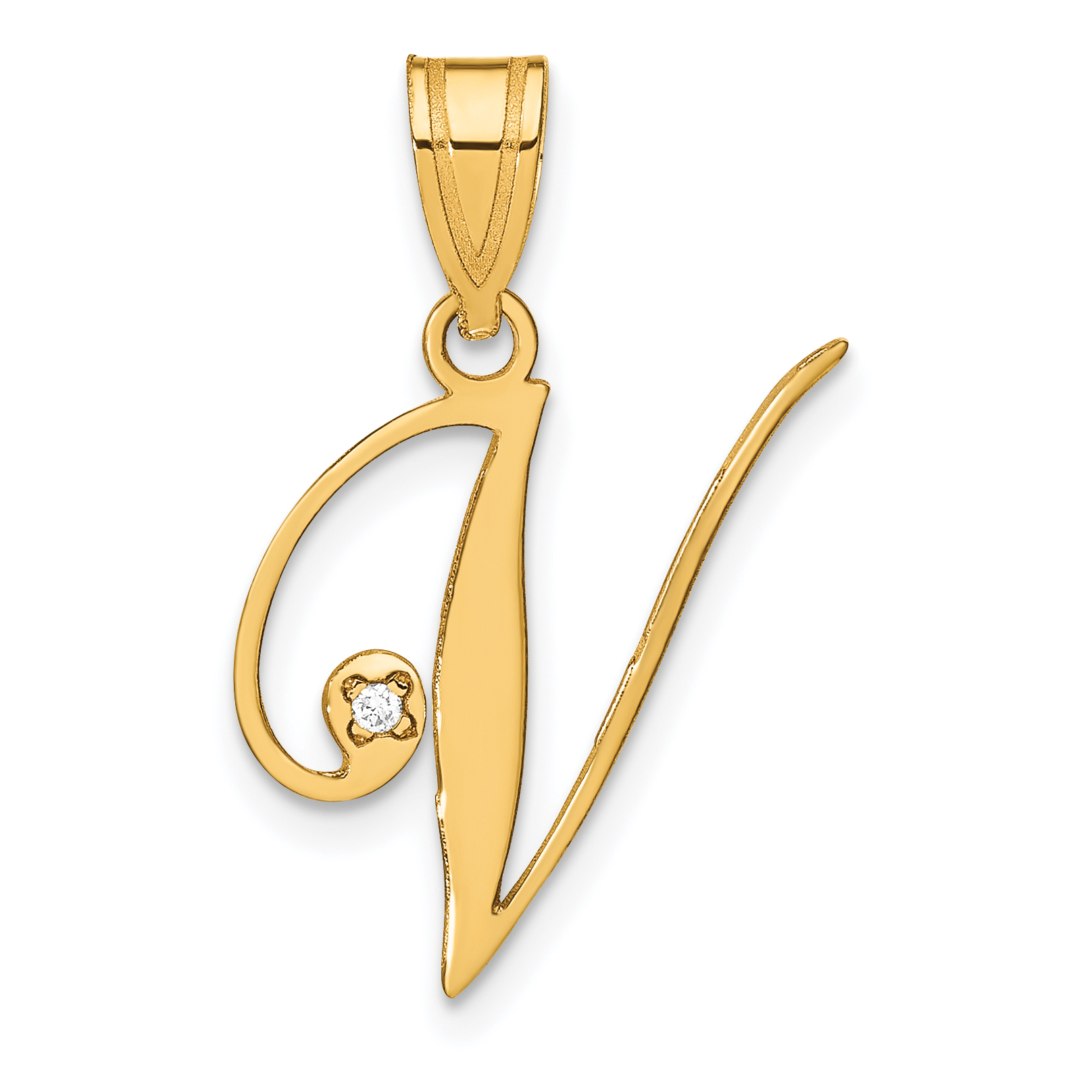 14KY Script Letter V Initial Pendant with Diamond (YC252V)
