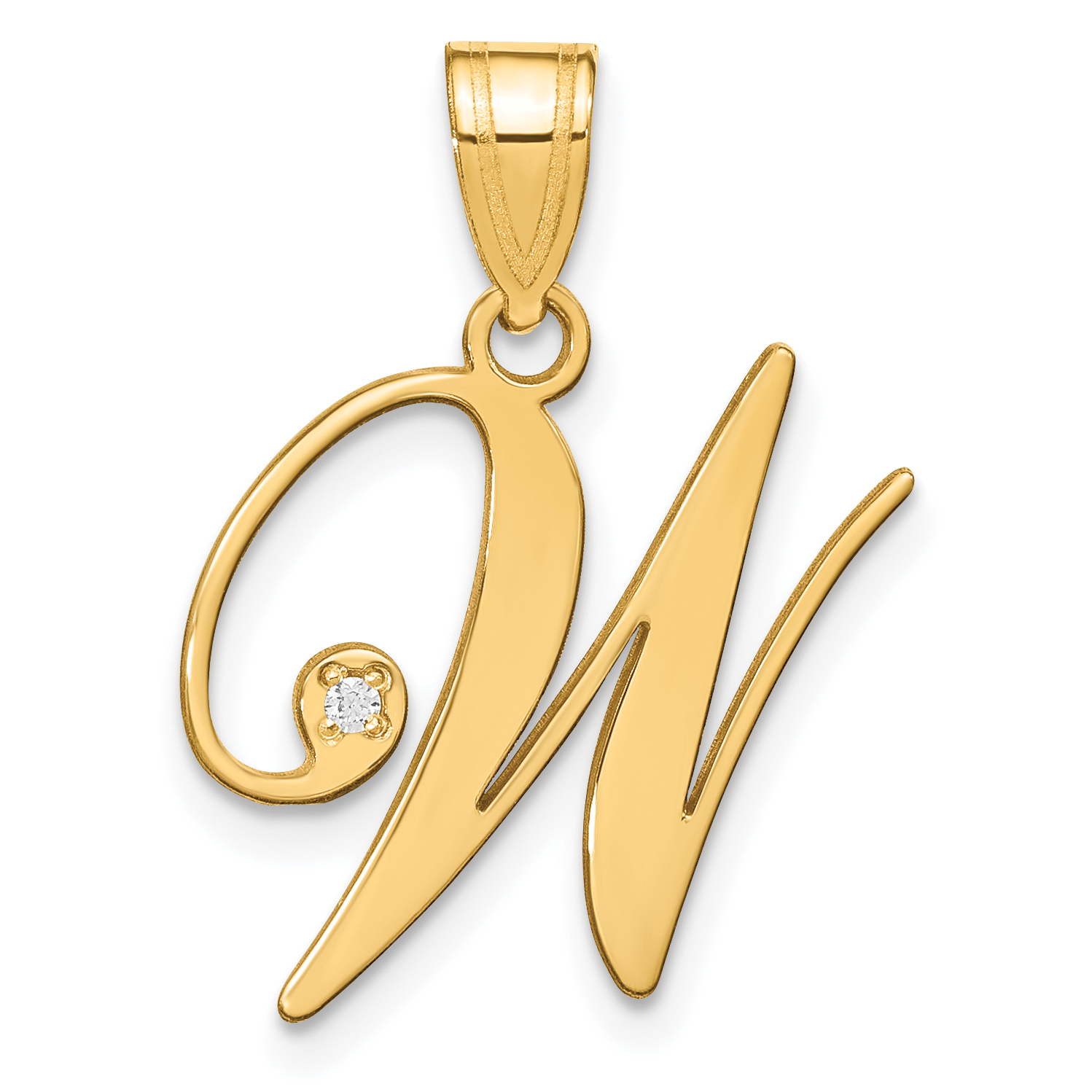 14KY Script Letter W Initial Pendant with Diamond (YC252W)