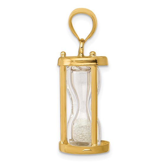 14k Polished 3-D Plastic Hourglass with Clear Beads Charm