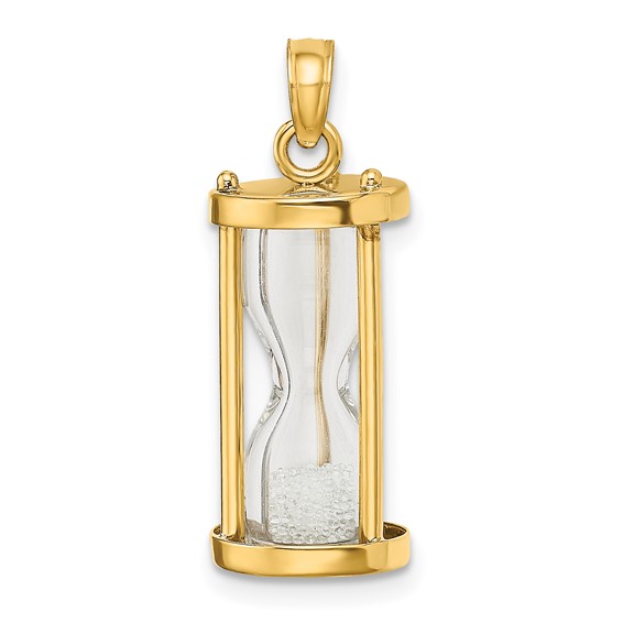 14k Polished 3-D Plastic Hourglass with Clear Beads Charm