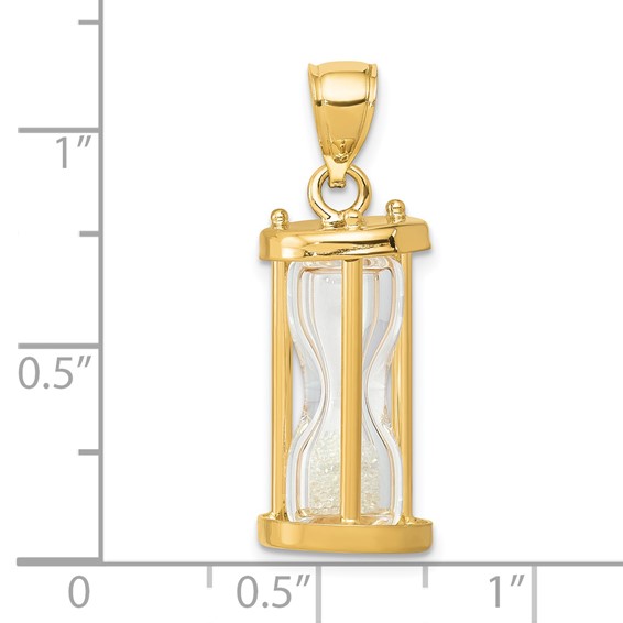 14k Polished 3-D Plastic Hourglass with Clear Beads Charm