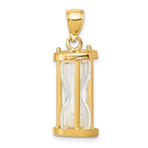 14K Yellow Gold Polished 3-D Plastic Hourglass Charm with Clear Beads