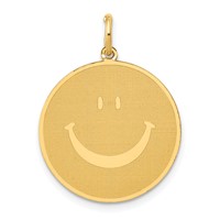 14K Yellow Gold Solid Polished Smiley Face Pendant view 1