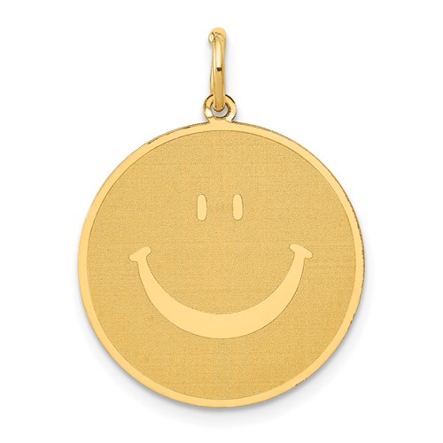 14K Yellow Gold Solid Polished Smiley Face Pendant