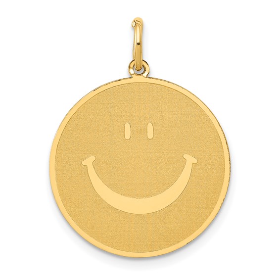 14k Solid Polished Smiley Face Pendant