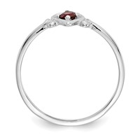 14K White Gold 3mm Round Garnet Birthstone Heart Ring view 2