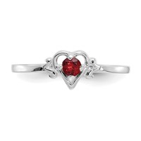 14K White Gold 3mm Round Garnet Birthstone Heart Ring view 5