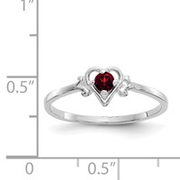 14K White Gold 3mm Round Garnet Birthstone Heart Ring view 3