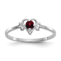 14K White Gold 3mm Round Garnet Birthstone Heart Ring view 1
